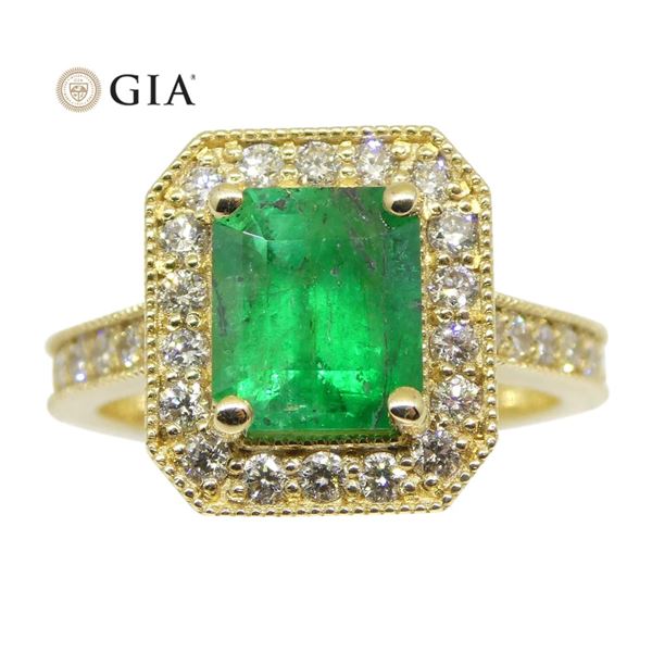 18KT Yellow Gold 1.59ct GIA Emerald and Diamond Ring