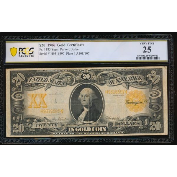 1906 $20 Gold Certificate PCGS 25