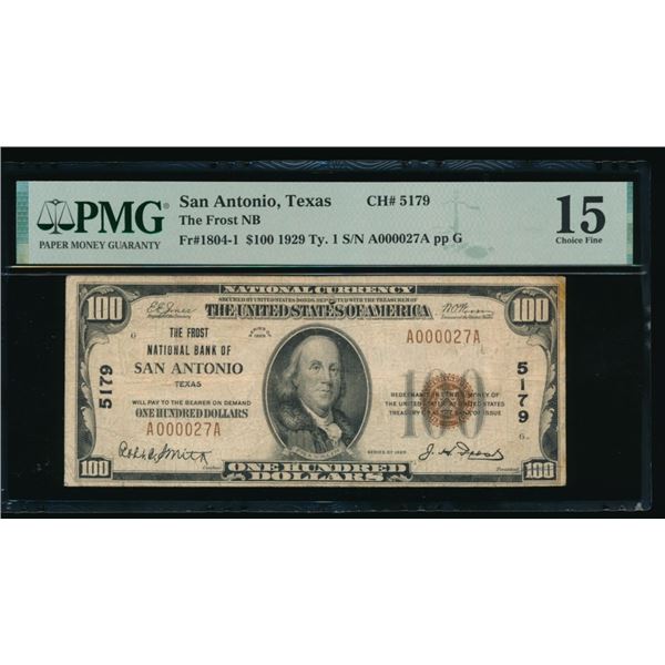 1929 $100 San Antonio TX National PMG 15