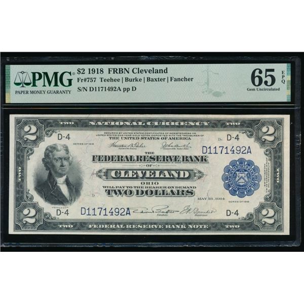 1918 $2 Cleveland FRBN PMG 65EPQ