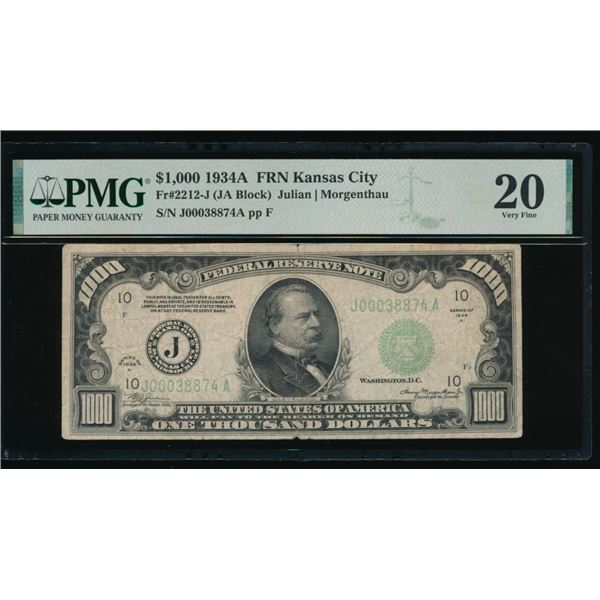 1934A $1000 Kansas City FRN PMG 20