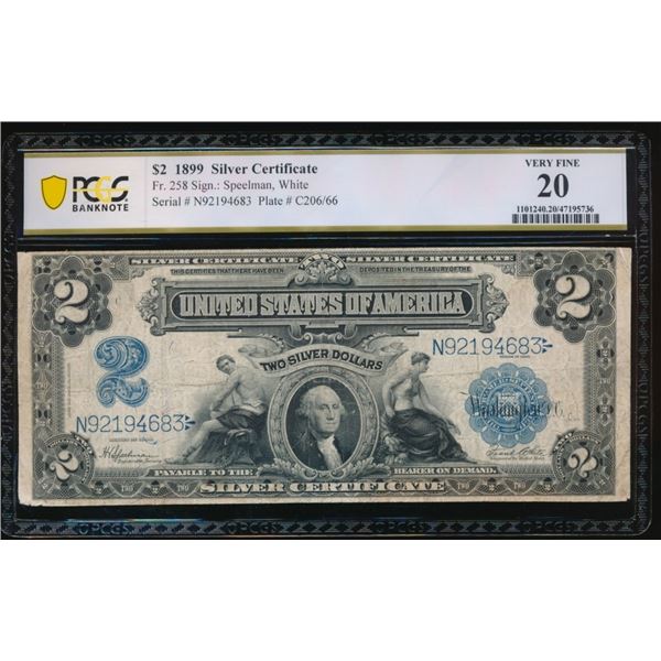1899 $2 Mini Porthole Silver Certificate PCGS 20
