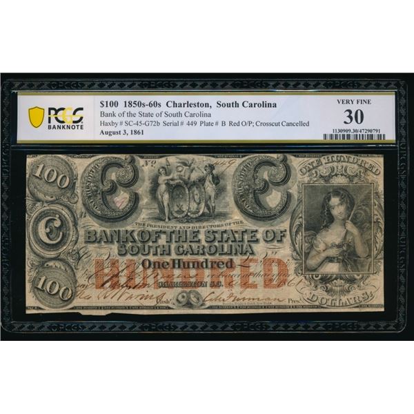 1850's-60's $100 Charleston SC Obsolete PCGS 30
