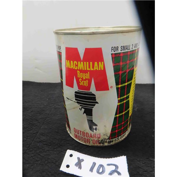 MacMillan Royal Scot Outboard Motor Oil Quartz Tin + Cardboard Can with Product 