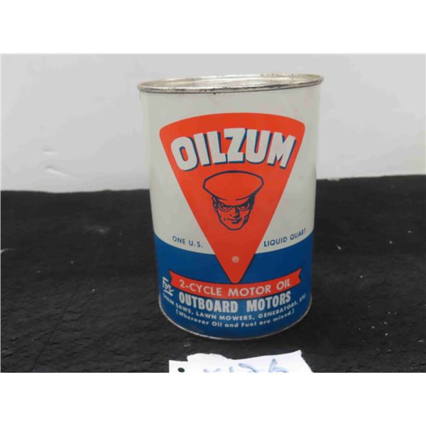 Oilzum 2 Cycle Motor Oil Tin + Cardboard Quartz Can with Product