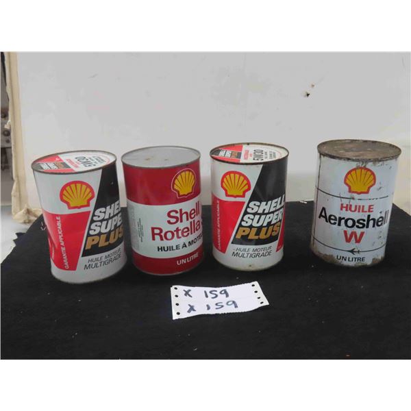 (4) Shell Quartz Oil Cans - (2) Super Plus Multigrade (1) Rotella S (1) Aeroshell