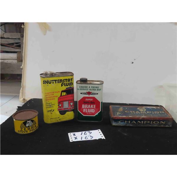 (4) Tin Grease Items - Champion Spark Plug Tin , Zebra Stove Polish , 