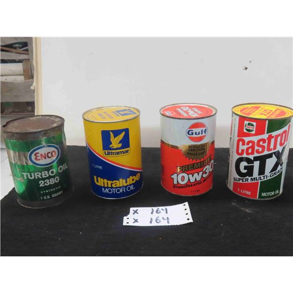 (4) Oil Quartz Cans with Product - Enco Turbo Oil , Ultramar Ultralube , 