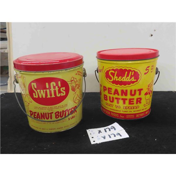 (2) Peanut Butter 5LBS Tins with Lids and Handle - Swifts & Shedds