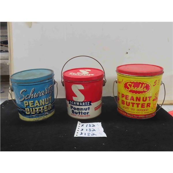 (3) Peanut Butter 5LBS Tins with Handles - (2) Schwartz & (1) Shedds