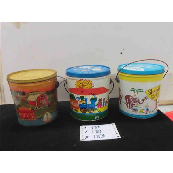 (3) Peanut Butter 5LBS Tins with Handles - Shedds , Holsum , Great Graffics 