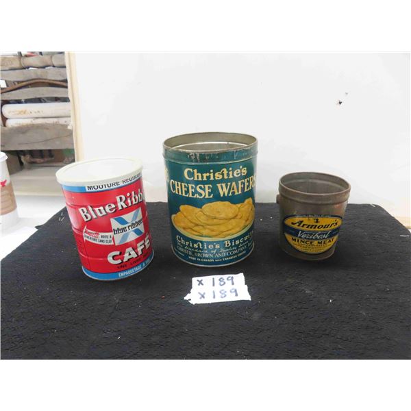 (3) Tins - Blue Ribbon , Christies , Armours 