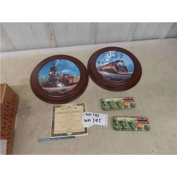 2 Collectible Train Engine Plates , 2 Lionel Train Watches 