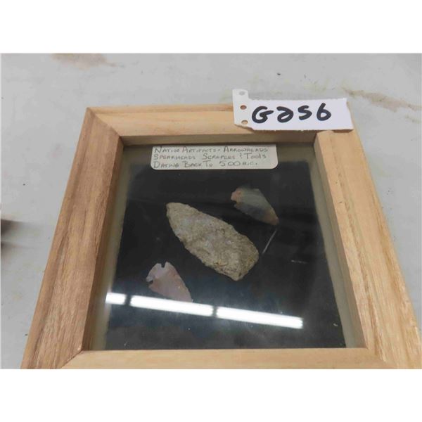 3 Aboriginal Stone Arrowheads Framed in Display