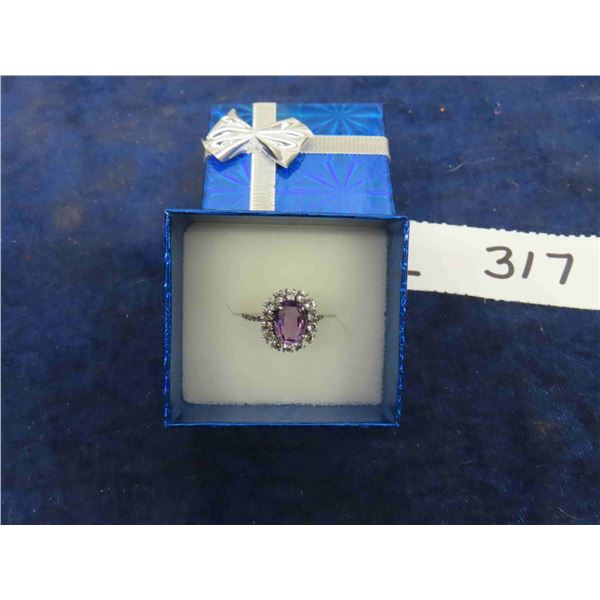 New Natural Amethyst & White Topez on Silver Band 4.10 Total Carats