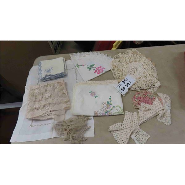 Box of Vintage Embroidery ; Doilies, Napkins, plus more