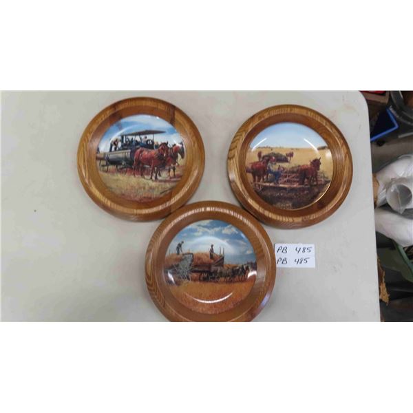 3 Collector Plates ' Farming the Heartland' By Emmett Kaye - with Oak Framed