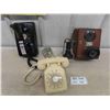 Image 1 : 3 Telephones ; Antique Oak, Vintage Wall Phone with Shoulder Rest, Rotary Dial 