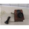 Image 6 : 3 Telephones ; Antique Oak, Vintage Wall Phone with Shoulder Rest, Rotary Dial 