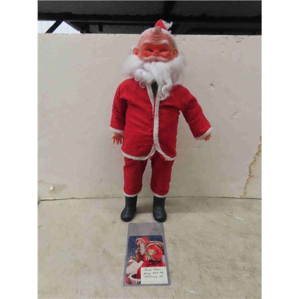 1950s Hard Rubber Santa Claus with Cloth Suit + Hat 20  Tall Excellent Condition 