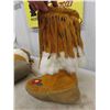 Image 7 : Vintage Leather + Fur Beaded Mukluks with Fringe - Exc. Condition - Soles 9" Long, 