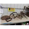 Image 1 : Steel Wheel, Small Wooden Wheel - Rough Condition, Cast Implement Tool Box, 