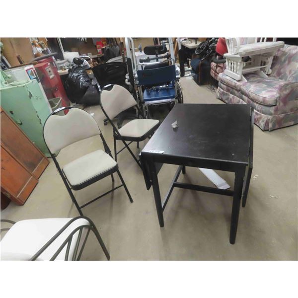 2 Folding Chairs & Drop Leaf Table - Fully Extended 28  x 31  x 48 