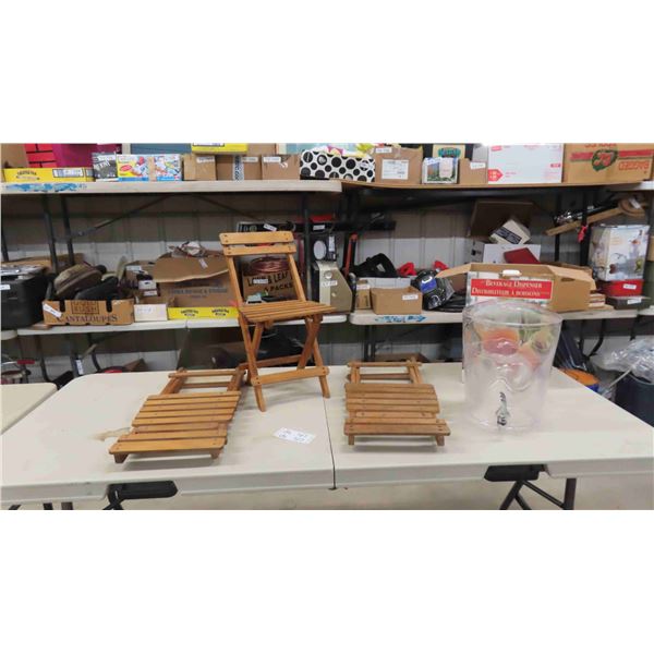 Beverage Dispenser & 3 Wooden Folding Chairs - for kids?