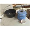 Image 2 : Enamel Ware Pots, Cup & Wooden Crate 