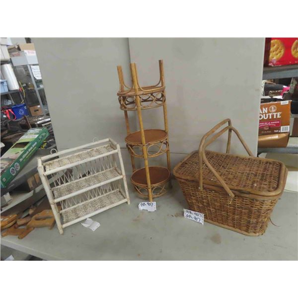 Picnic Basket - Wicker & Shelves