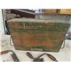 Image 2 : Cool wooden Box with Original Paint + Hinge, Draw Knife, Saw Blade Yard Stick