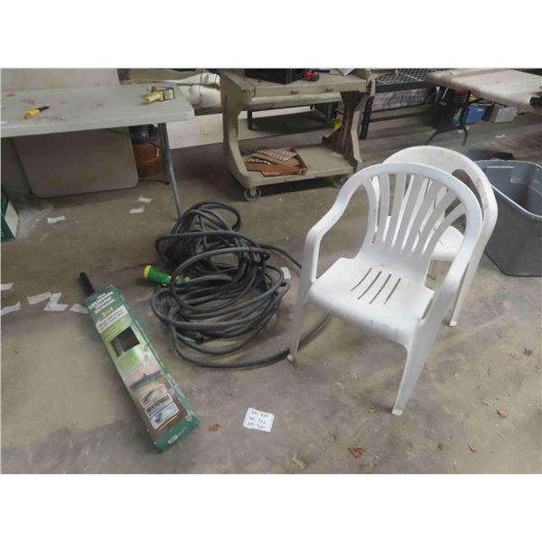 2 Patio Chairs, Water Broom Garden Hose