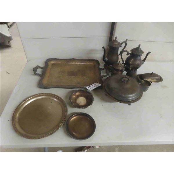 Silverware, Tea Set, Tray, Covered Butter, Cream + Sugar, Coffee + Tea Pot