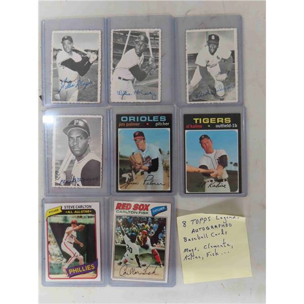 8 TOPPS Legends Autographed Baseball Cards - Mays , Clemente,