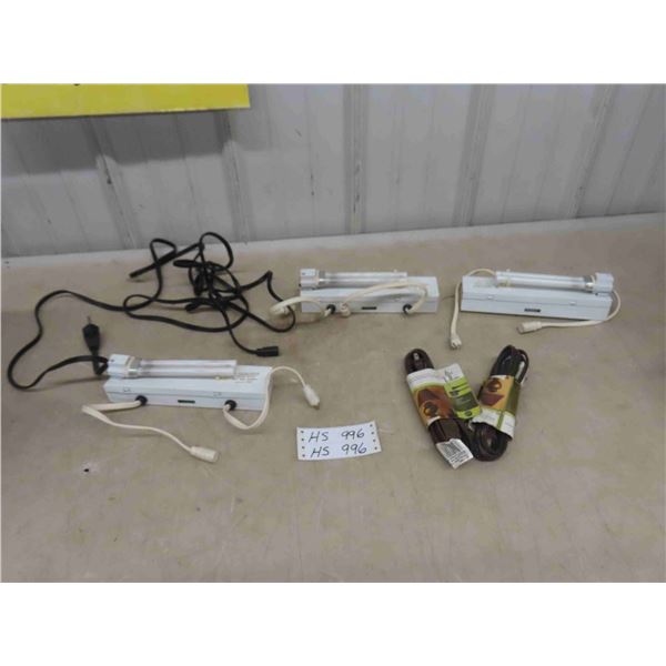 (3) Fluorescent Light Fixtures 9 1/4'' Long .35 Amps & (2) 6' Extension Cords