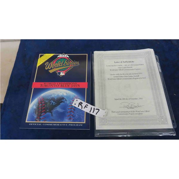1992 Blue Jays Official World Series Commemorative Program with