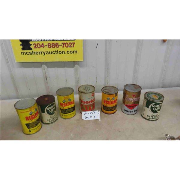 7 Oil Quart Cans with Product - Quaker State , Rislone , Veedol , 