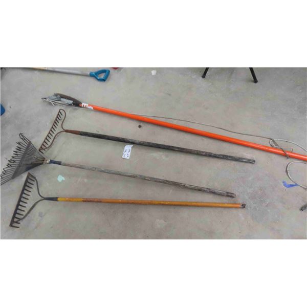 4 Yard Tools ; 3 Rakes + Tree Branch Cutter