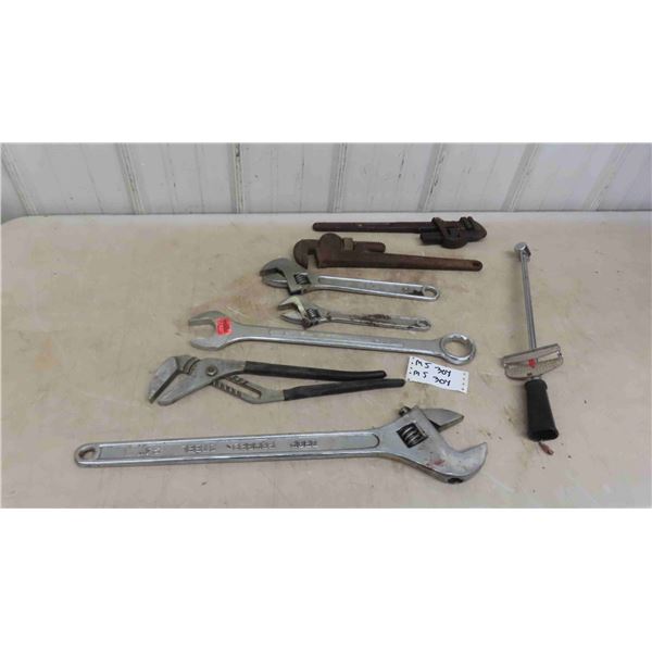 3 Crescent Wrenches - up to 24", Channel Pliers, 3/4" Wrench, Pipe Wrench, 1/2" 