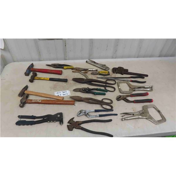 Tin Snips, Vice Grips, Pliers, Pipe Wrench, Riveter, Hammers