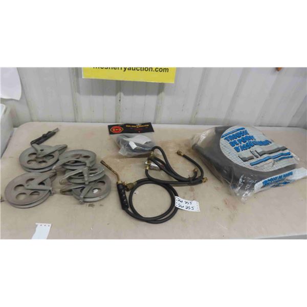 4 Yard Pulleys, Plumbing Tool, 2 Propane Regulators, Sump Pump Hose