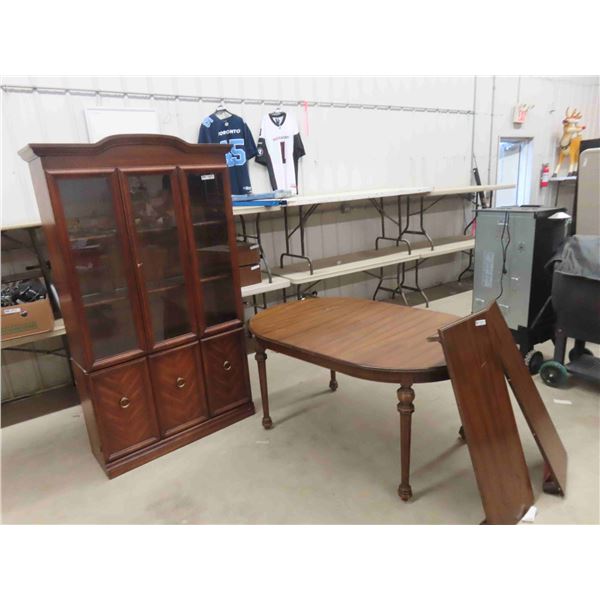 China Cabinet 14  x 42  x 77  + Table 30  x 40  x 60  with (2) 16  Leaves