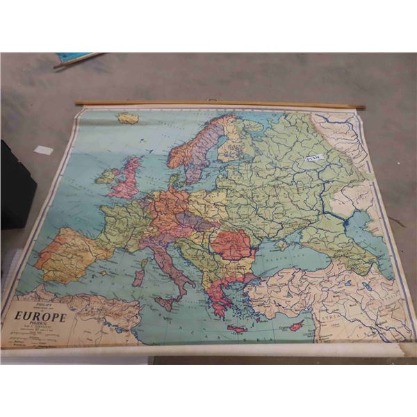 2 School House Maps ; Europe + USA