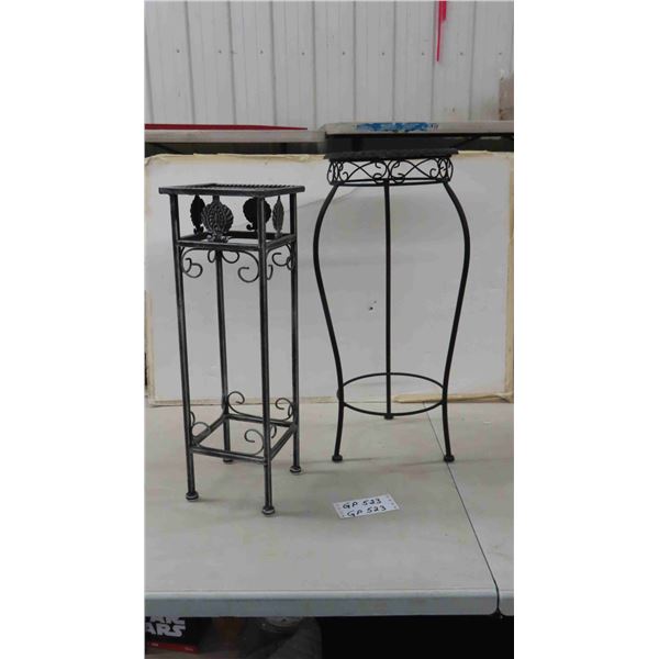 2 Metal Wrought Iron Plant Stands ; 22" + 24" Tall 