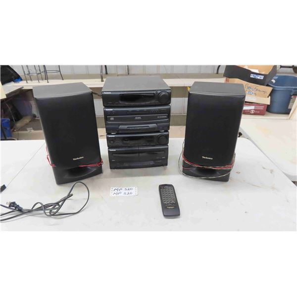 Technics Sound System Including ; Tuner, CD Changer, Double Cassette Player,