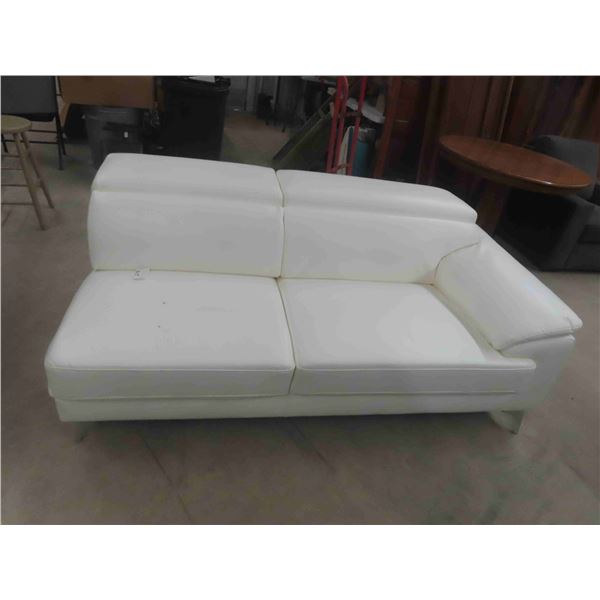 White Leather Chaise Style Couch 72''