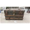 Image 1 : Trunk with Wooden Trim + Leather Straps 18" x 20" x 34"