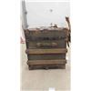 Image 3 : Trunk with Wooden Trim + Leather Straps 18" x 20" x 34"