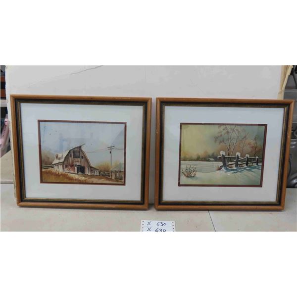 2 Wooden Frame Pictures - Farm Scene 14.5  x 17.5 