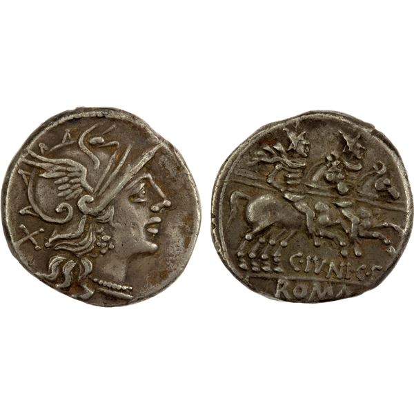 ROMAN REPUBLIC: C. Junius, AR denarius (4.06g), Rome, 149 BC, Choice VF